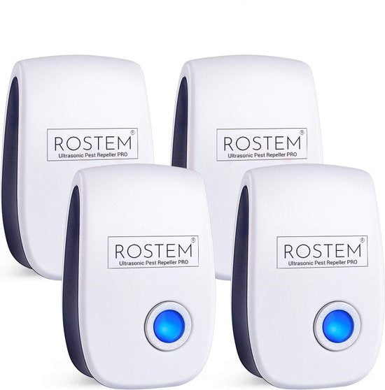 ROSTEM Ultrasone Ongedierteverjager – 4 Stuks, Gifvrij – 120 m² Bereik – Wit