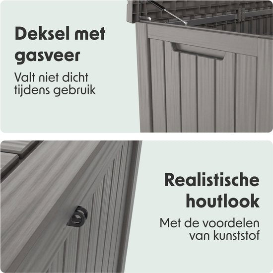 LifeGoods Opbergbox - 570L - Kussenbox - Waterdicht - Tuinkussenbox - Roestvrij - Tuinbox - 137,5x66,5x72,8 cm - Grijs