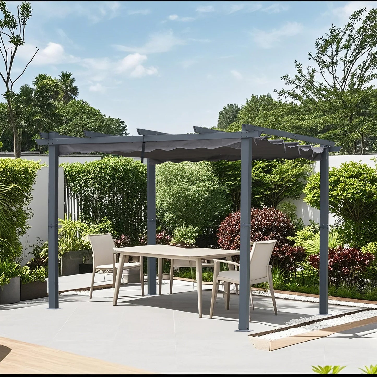 Angel Living Aluminium Pergola 3×4 m Beige – Verstelbaar Polyesterdak, Stalen Dakbuizen, Poedercoating