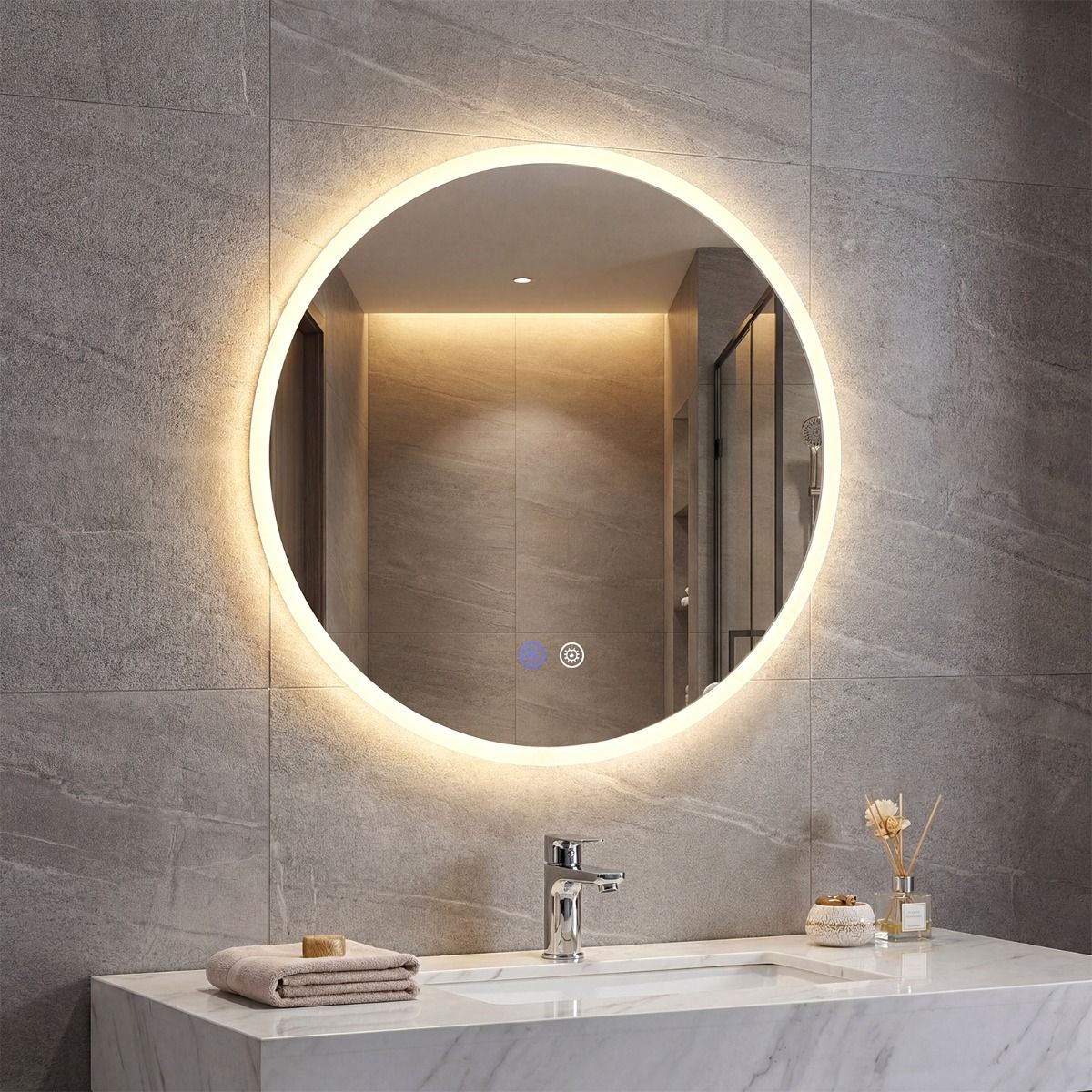 Coast Ronde LED-badkamerspiegel - make-upspiegel met achtergrondverlichting - 3 lichtkleuren - 60 cm - zilver
