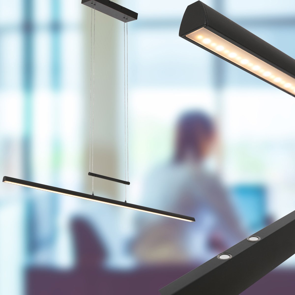 Hanglamp Profilo 3318ZW Zwart 150 cm breed Hoogteinstelbaar van Steinhauer van metaal, kunststof en elektronica