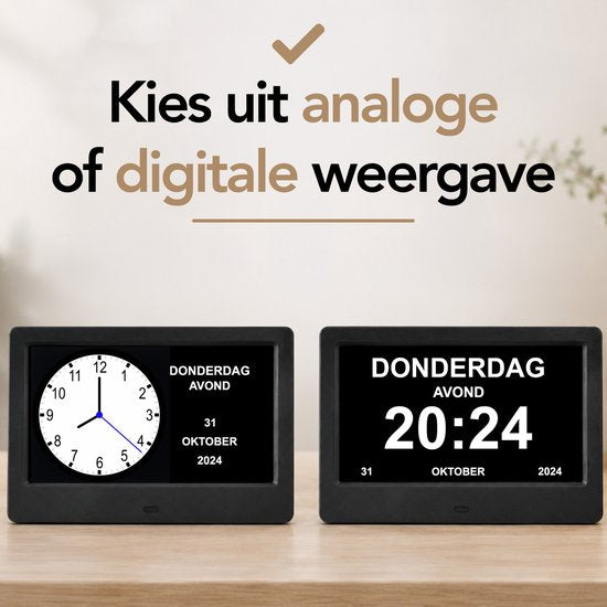 Brixy Dementieklok XXL - 24 Alarmfuncties - Incl. Afstandsbediening - Automatische Dimfunctie - Kalenderklok - Zwart