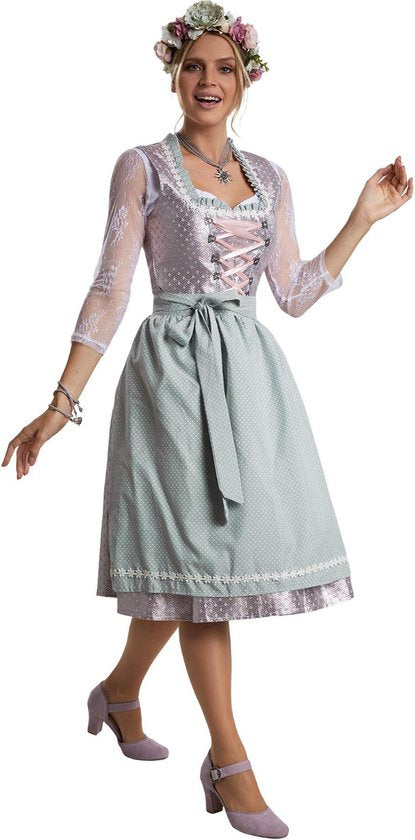 Dressforfun Midi-Dirndl Oberammergau model 2 L - verkleedkleding kostuum halloween verkleden feestkleding carnavalskleding carnaval feestkledij partykleding - 304627