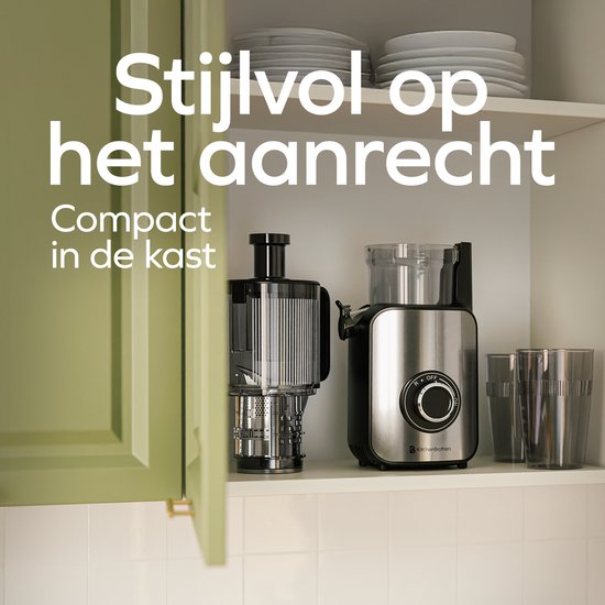 KitchenBrothers Slowjuicer - Verticaal - Juicer - Groenten en Fruitpers - 126 mm - 750 ml - Zwart