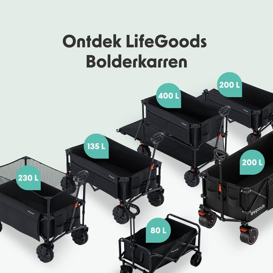 LifeGoods Bolderkar – Inklapbaar  – 80 liter – max. 80 kg – 75 x 49 x 70 cm – Zwart