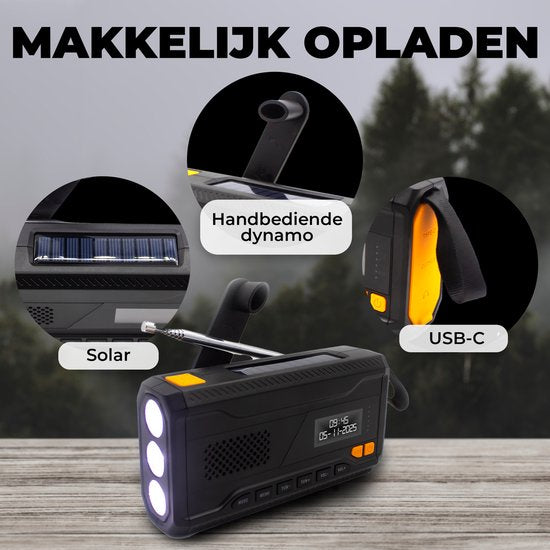 Denver Noodradio - Powerbank Zonne-energie - DAB & FM Radio - Noodpakket - Zaklamp - Opwindbaar - SOS Licht - Solar powerbank - SCD2033