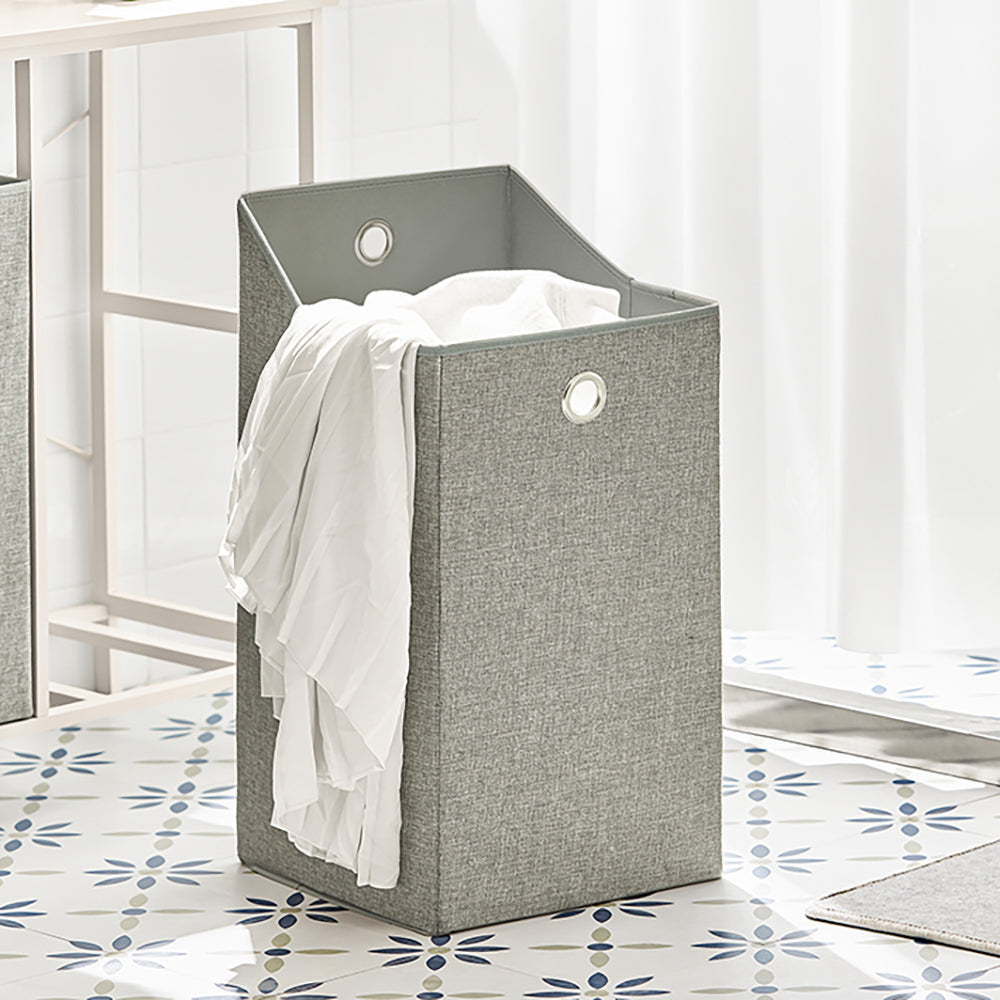 SoBuy Wasmand - BZR57-W - Incl. Legplank - 2 Compartimenten - 2 Verwijderbare Waszakken - Wit
