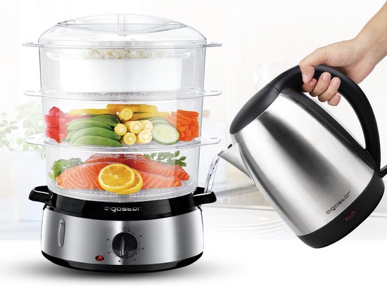 Aigostar Fitfoodie 30INA - Stoomkoker 9L - met Timer - 800W - 3 Lagen - RVS