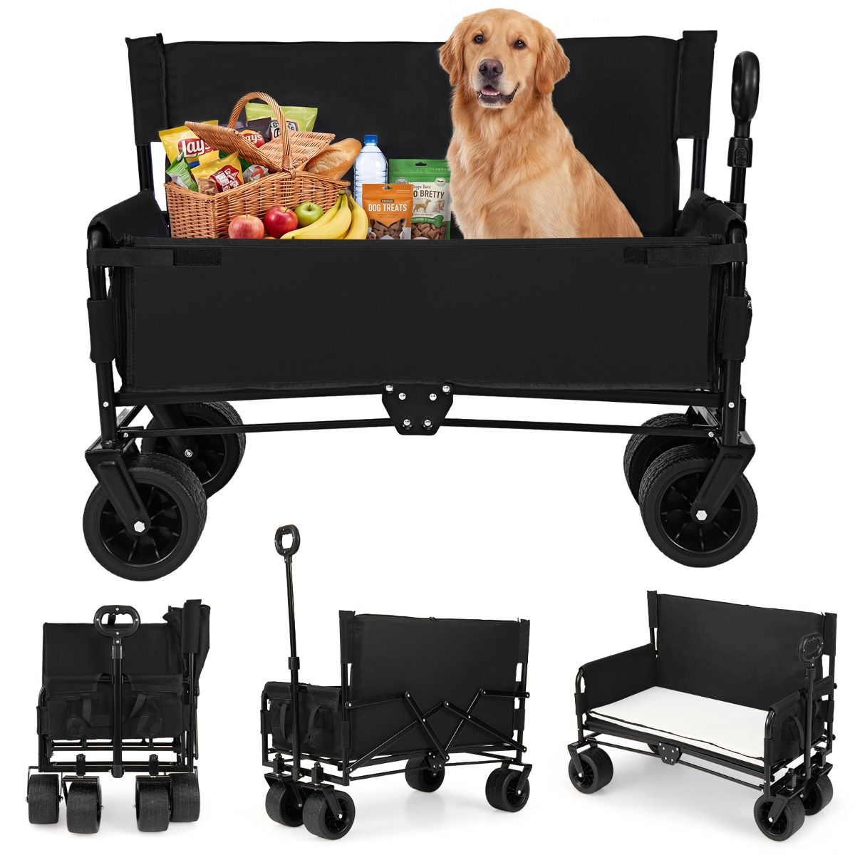 Coast Opvouwbare kinderwagenbank - 2-in-1 met verstelbare duwstang - all-terrain wielen - zwart
