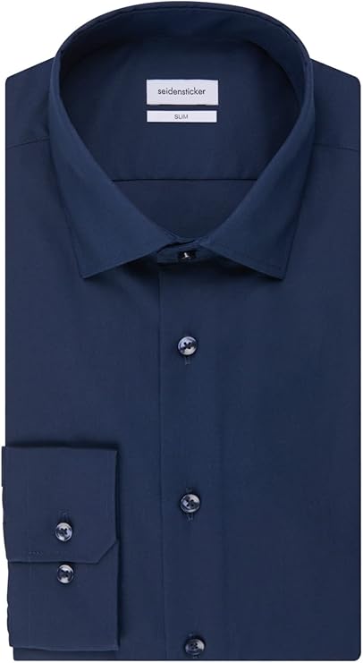 seidensticker Business Hemd Slim Fit Bügelfrei Kent Langarm heren Businesshemd (1-Pack) -  Maat 42 - Navy blauw