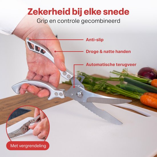 AoraKitchen Vleesschaar - RVS Keukenschaar - voor Vlees, Vis, Kip & Bot - Kruidenschaar - Vaatwasserbestendig - Incl. Hoes