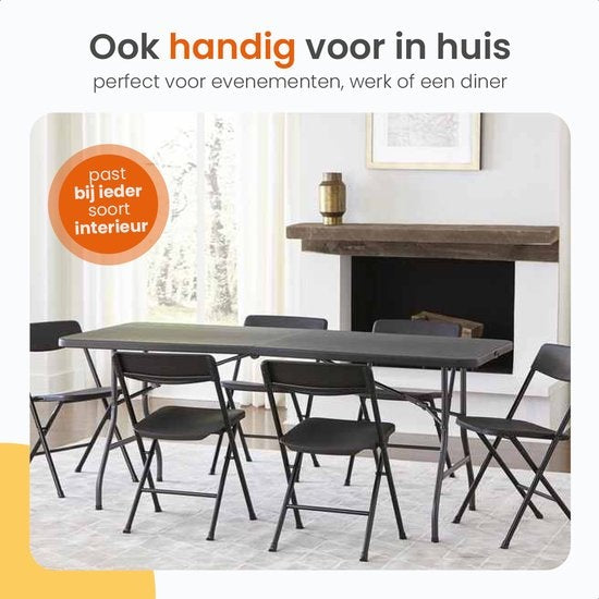 Goliving Inklapbare Tafel – Campingtafel – 180 x 70 x 74 cm – Zwart