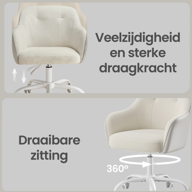 Ochama Bureaustoel Sherpa Stof - Cappuccino Beige - Verstelbare Hoogte 78-88 cm