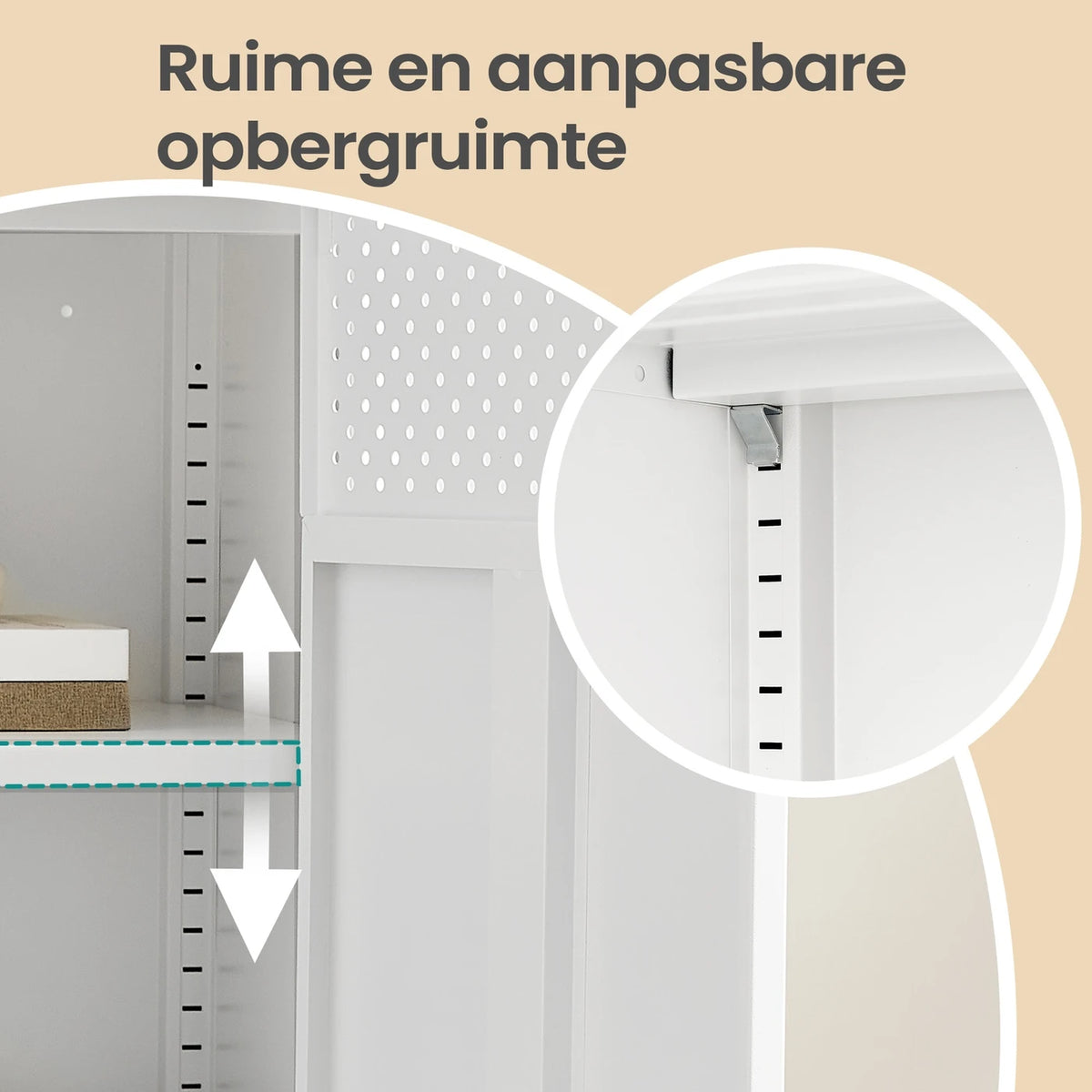 Ochama Metalen Opbergkast 80 x 40 x 76 cm - Dubbele Deuren - Verstelbare Plank - Mat Wit en Kameelgeel