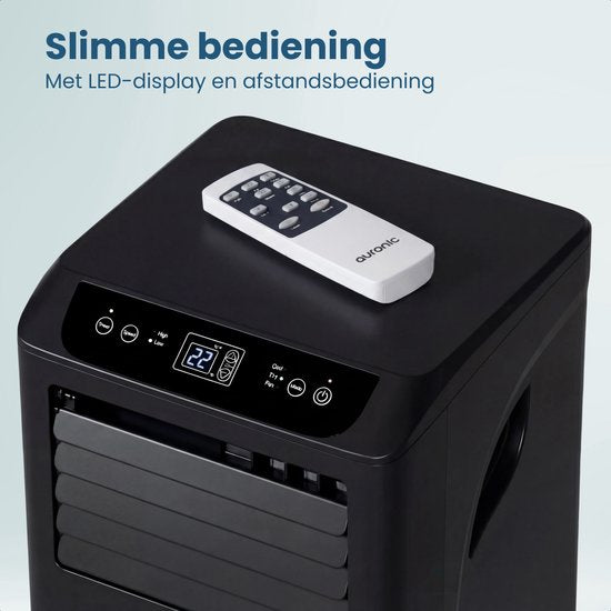 Auronic Mobiele Airco - 10.000 BTU - 4-in-1 - Airconditioning met 2 Raamafdichtingskits - Ventilator - Ontvochtiger - Tot 25m² - Zwart