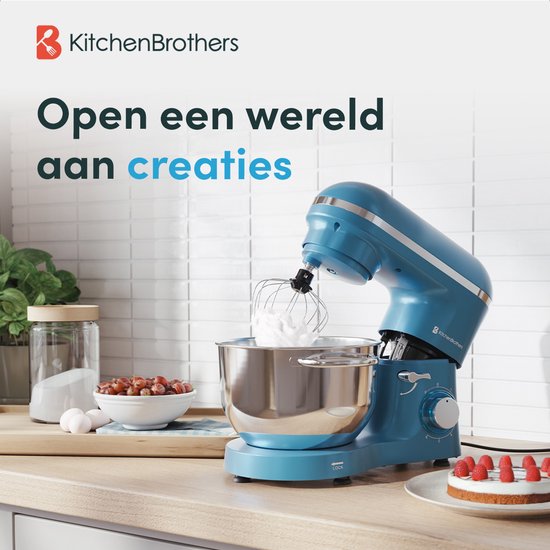KitchenBrothers Keukenmachine - Keukenrobot - 6,2L - Mixer met Mengkom - Keukenmixer - 2000W - Pastel Blauw