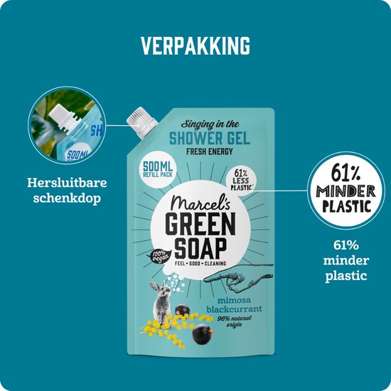 Marcel's Green Soap Douchegel Navulling - Mimosa & Zwarte Bes - 6 x 500ml