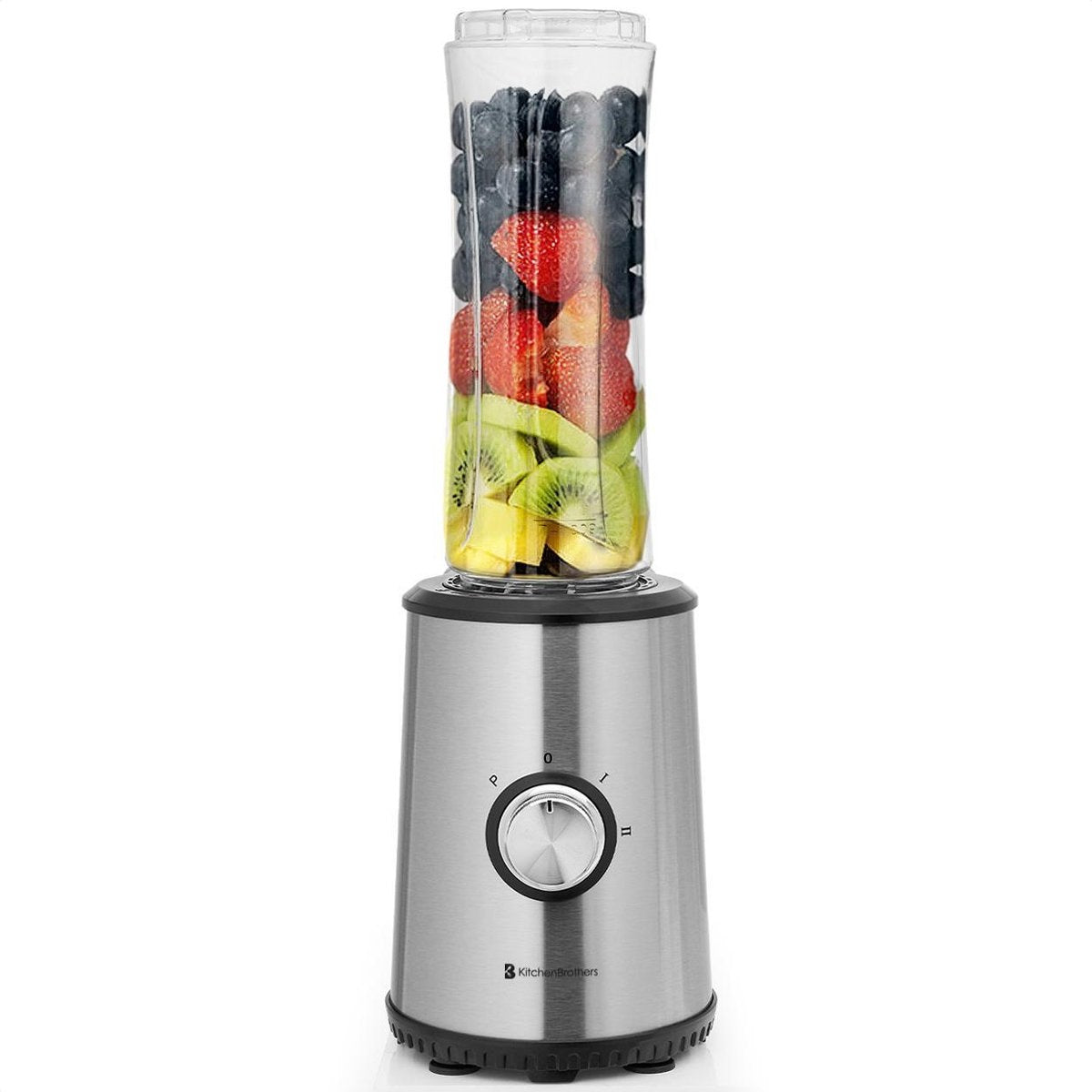 KitchenBrothers Mini Blender - Smoothie Maker - 2 To-Go Bekers - 350W - RVS