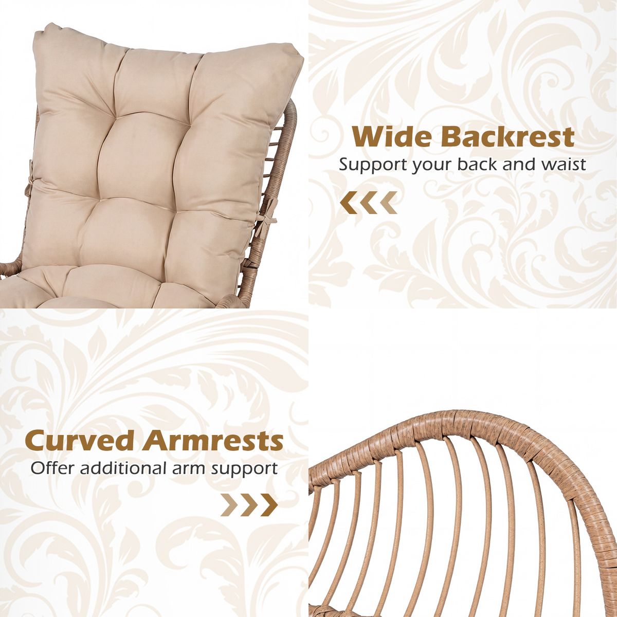 Coast Rotan tuinstoel - ergonomisch ontwerp - inclusief dik kussen - beige - 1 stuks