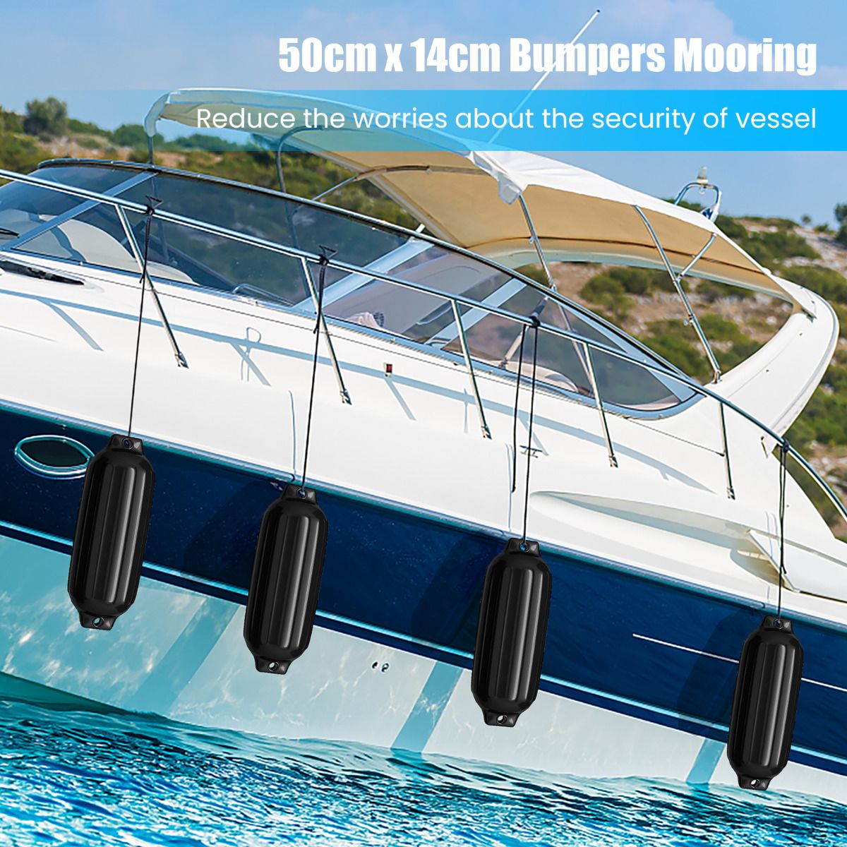 Coast Set van 4 Boot Fenders - UV Bescherming - PVC - Zwart