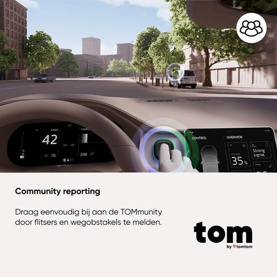 Tom by TomTom | Flitsmelder voor Auto | Waarschuwt voor Vaste & Mobiele Flitsers, Files | Zonder Abonnement | CarPlay & Android Auto | Made in Europe