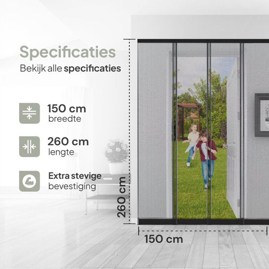 O'DADDY® Vliegengordijn Lamellenhor - 150x260 cm - Deurgordijn - Hordeur - Aanpasbaar Ontwerp - Glasvezel - Deurhor Zwart