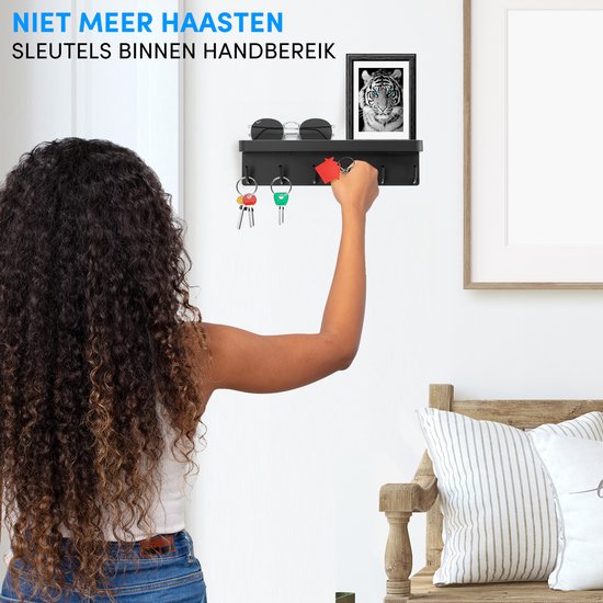 Happy Goods® - Sleutelrekje - sleutelhouder - zelfklevend, magnetisch en schroefjes - RVS - Zwart