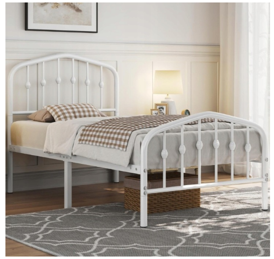 Yaheetech Eenpersoonsbed Metaal Vintage - Wit - 90 x 190 cm