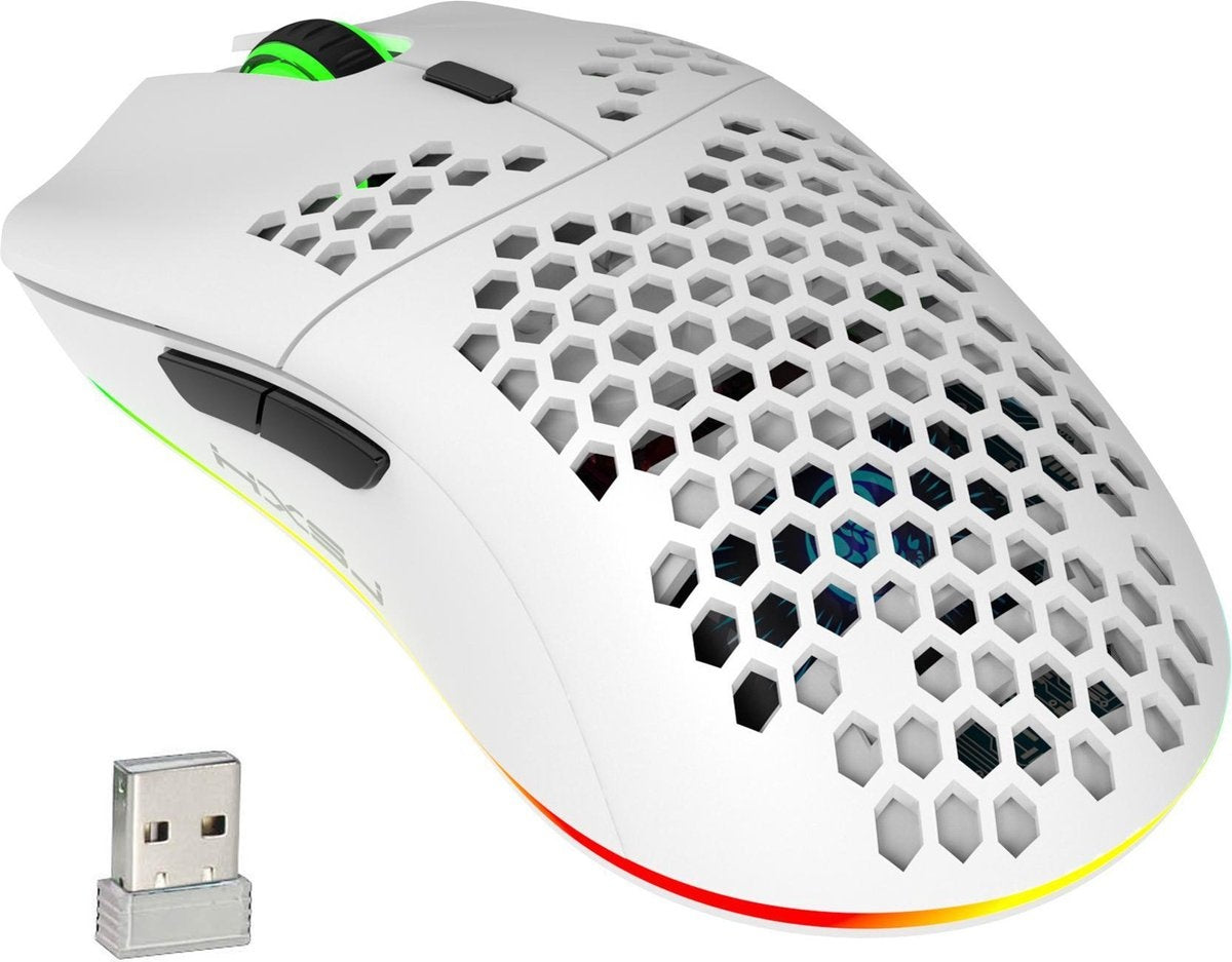HXSJ T66 2.4G Draadloze Gaming Muis - Compact - RGB Verlichting - Wit