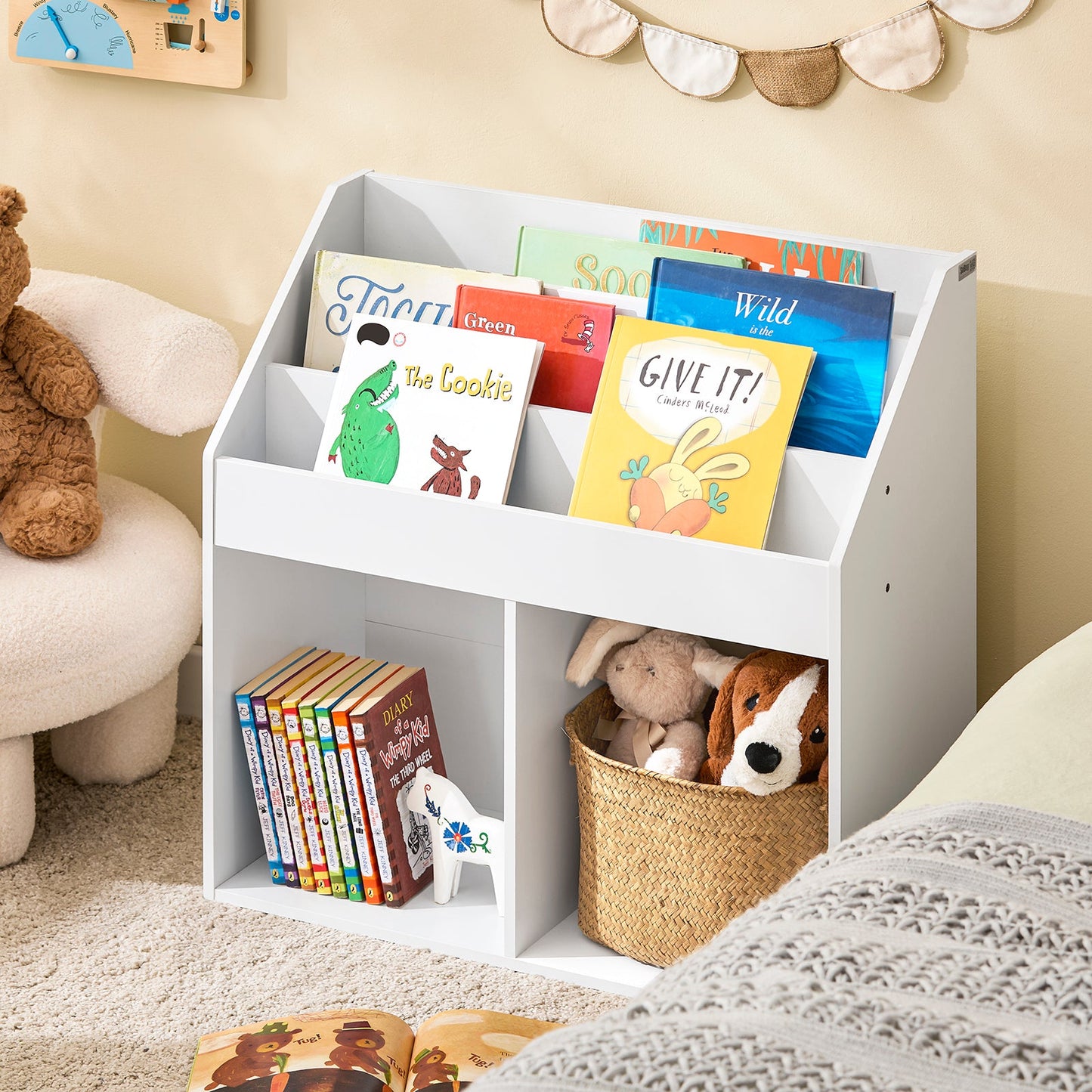 SoBuy Kinderboekenkast met Opbergvakken - 73 x 30 x 80 cm - Wit