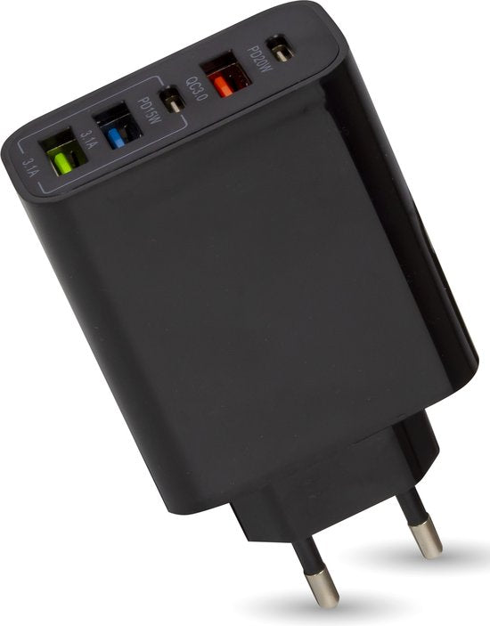 Nuvance - USB Adapter - 5 Poorten - USB Stekker - USB Oplader - Geschikt voor iedere USB Kabel - Zwart