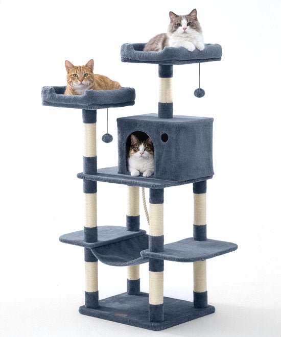 Jake en Jacky Krabpaal voor Katten - Kattenkrabpaal - Krabmeubel - Kattenboom - Krabpalen - Kattenhuis - Donkergrijs - 147 cm Hoog
