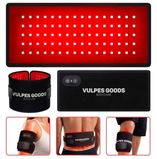 Vulpes Goods® – Draagbare Infrarood Band Pro V2 – 35 x 15 cm – Voorzien Van 80 LED’s En 3 Dimniveaus En Oplaadbare 2000mAh Accu En Timer – Voor Rug En Schouders En Armen – Zwart Kunststof En Textiel
