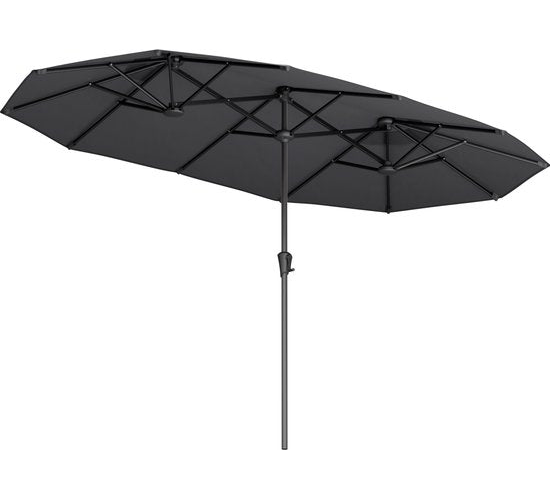 LifeGoods Dubbele Parasol - Tuin - 220x400cm - tot 8 Personen - Waterdicht - UPF50+ - Donkergrijs
