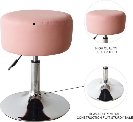 VDD Krukje - Retro Vintage - Industrieel - Kaptafel - Kruk Stoel - In Hoogte Verstelbaar tot 65 cm - Roze