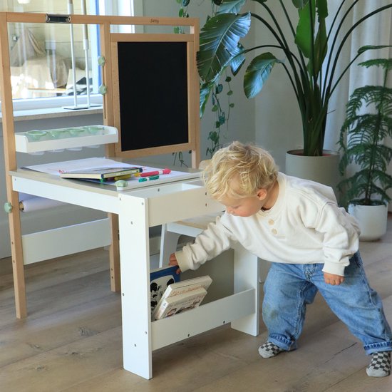 Sunny Olivia Teken- en Knutseltafel – Houten Kinder Teken- en Knutseltafel – Compleet Met Stoel, Whiteboard, Papierrol & Opbergruimte – Creatief Speelmeubel