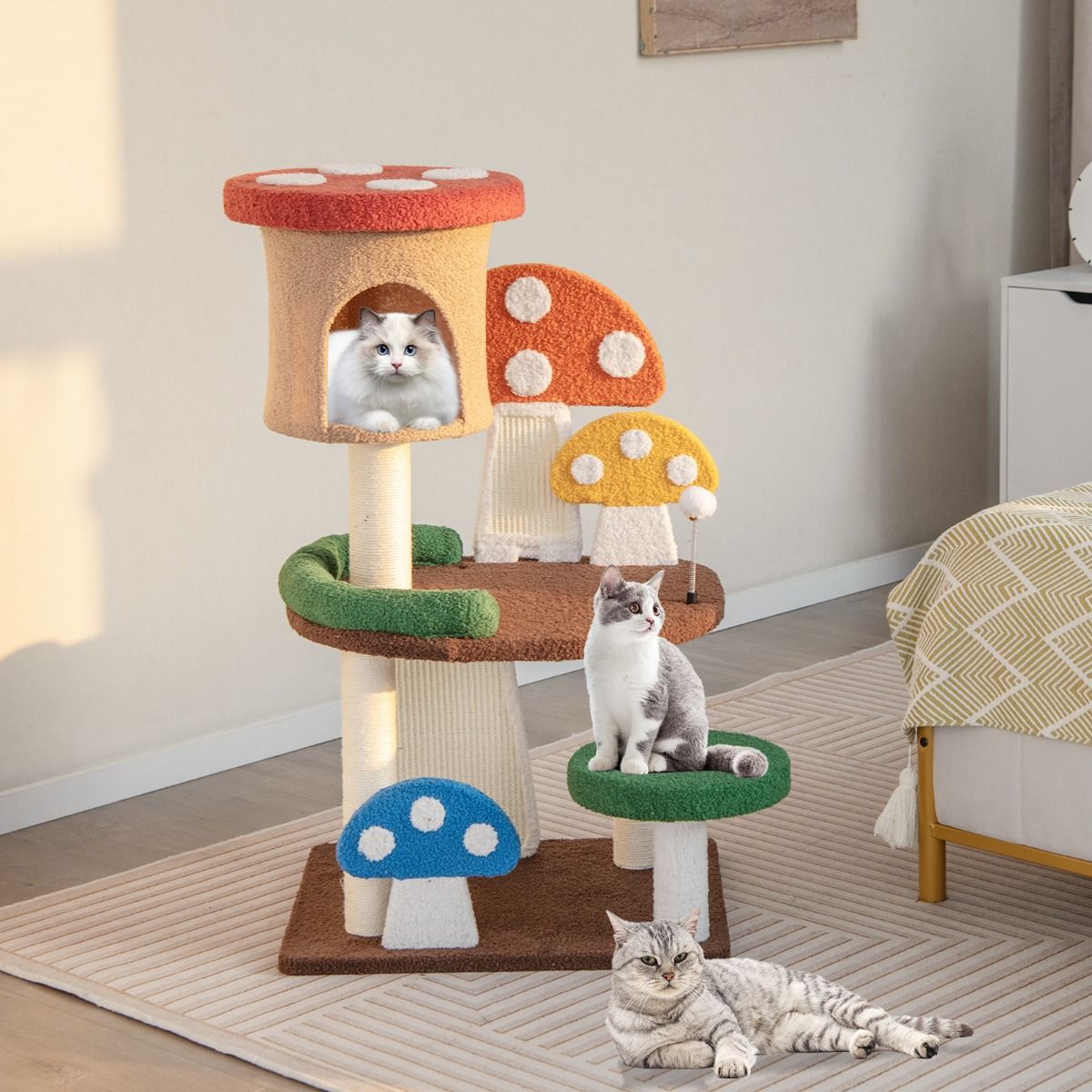 Coast Meerlaagse Kattenkrabpaal - Paddenstoeldesign - Interactief Speelballetje - 59 x 48 x 102 cm