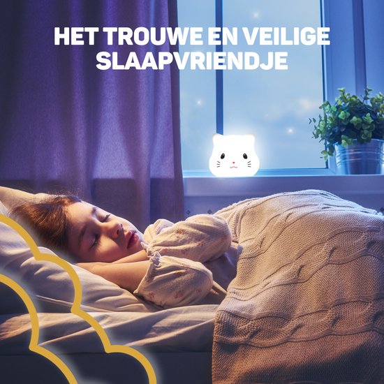 Vulpes Goods® Nachtlampje Kinderen - LED Licht & 8 Kleuren – Nachtlampje Babykamer – Poes – USB-Oplaadbaar – Dimmer – Timer – Draadloos - Kindvriendelijk