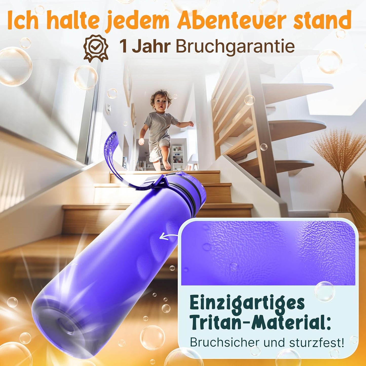 Funkelfuchs® Kinderdrinkfles 500ml – Paars – 100% Lekvrij & Koolzuurbestendig – BPA-vrij & Vaatwasserbestendig – Perfect voor School, Kleuters & Sport