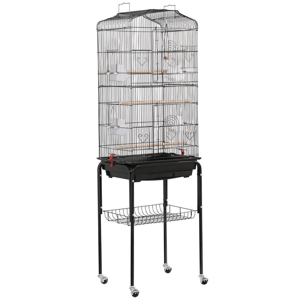 Yaheetech Grote Vogelkooi met Standaard - 92 x 46 x 35,3 cm - 1 cm Spijlafstand