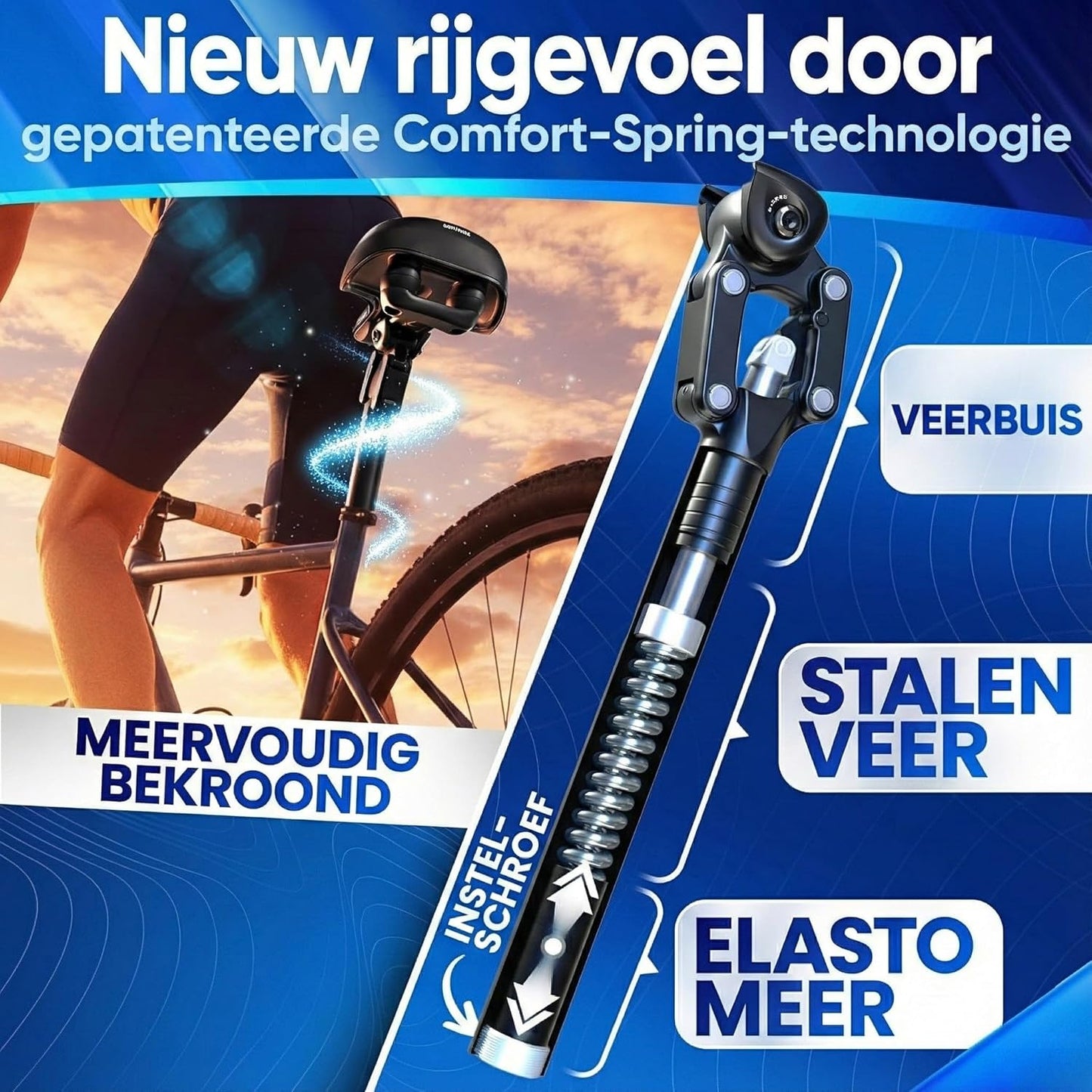 Nextcover Verende Zadelpen - Comfort-Spring - Verstelbare Veerspanning - Voor E-bike en Fiets
