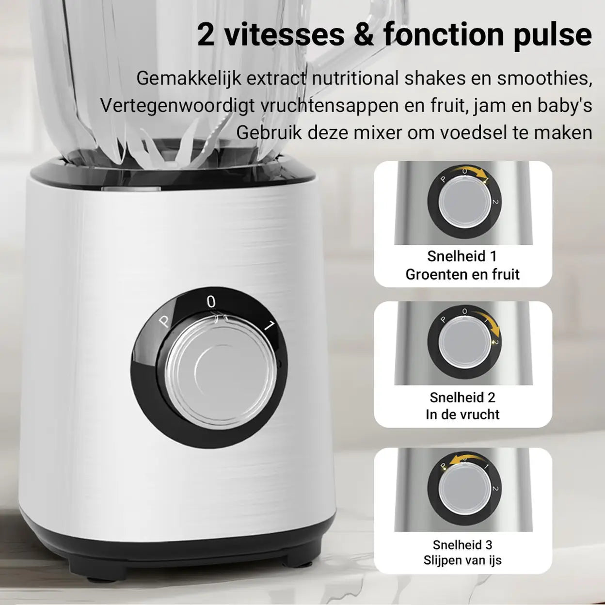 Woox Blender MX0198 - Zilver - 1000 W - 1,5 Liter - 10-Bladig RVS Mes - 3 Standen met Pulsefunctie - 20 x 20 x 38 cm