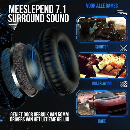 Strex Gaming Headset met Microfoon Blauw - PC + PS4 + PS5 + Xbox One + Xbox Series