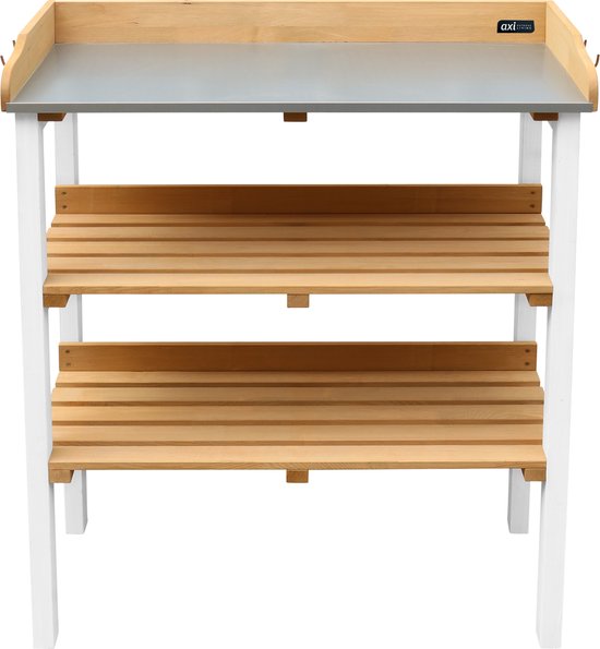AXI Oppottafel met opbergplanken Bruin/wit - Handige oppottafel met zinken werkblad