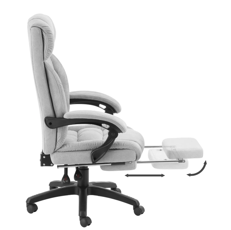 tectake Bureaustoel Jillien met Voetsteun – Ergonomisch – Velours – Grijs