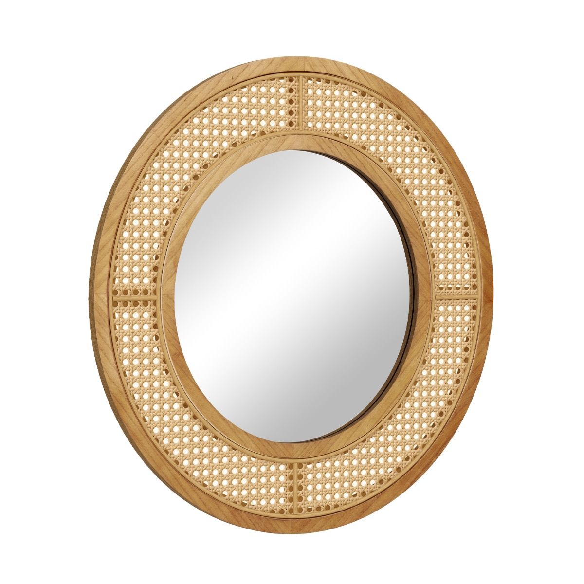 Coast Ronde Wandspiegel - Rotan Decoratie - Houten Frame - 65 cm Natuurlijk