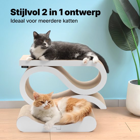 Jake and Jacky Krabkarton voor Katten 2 in 1 Model - Krabpaal Karton - Krabplank - Krabmand - Krabmeubel - Kartonnen Krabmat - Kattenmand - Kattenbed - 60x24x34cm