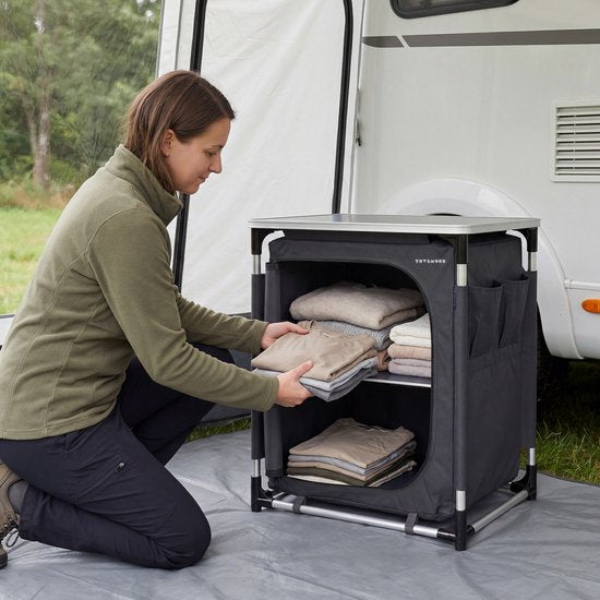 TRVLMORE Campingkast - Campingkeuken - 70KG Draagvermogen - Aluminium Frame - Inklapbaar - Incl. Draagtas - 50x60x72CM - Grijs
