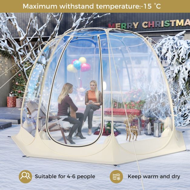 coast 630° transparante pop-up bubble tent 265 x 265 x 190 cm voor 5-6 personen, beige