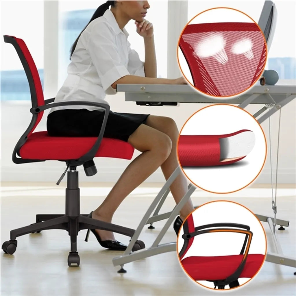 Yaheetech Ergonomische Bureaustoel 60 x 60 x 91-100,5 cm - Rood - Verstelbare Draaistoel met Mesh Rugleuning